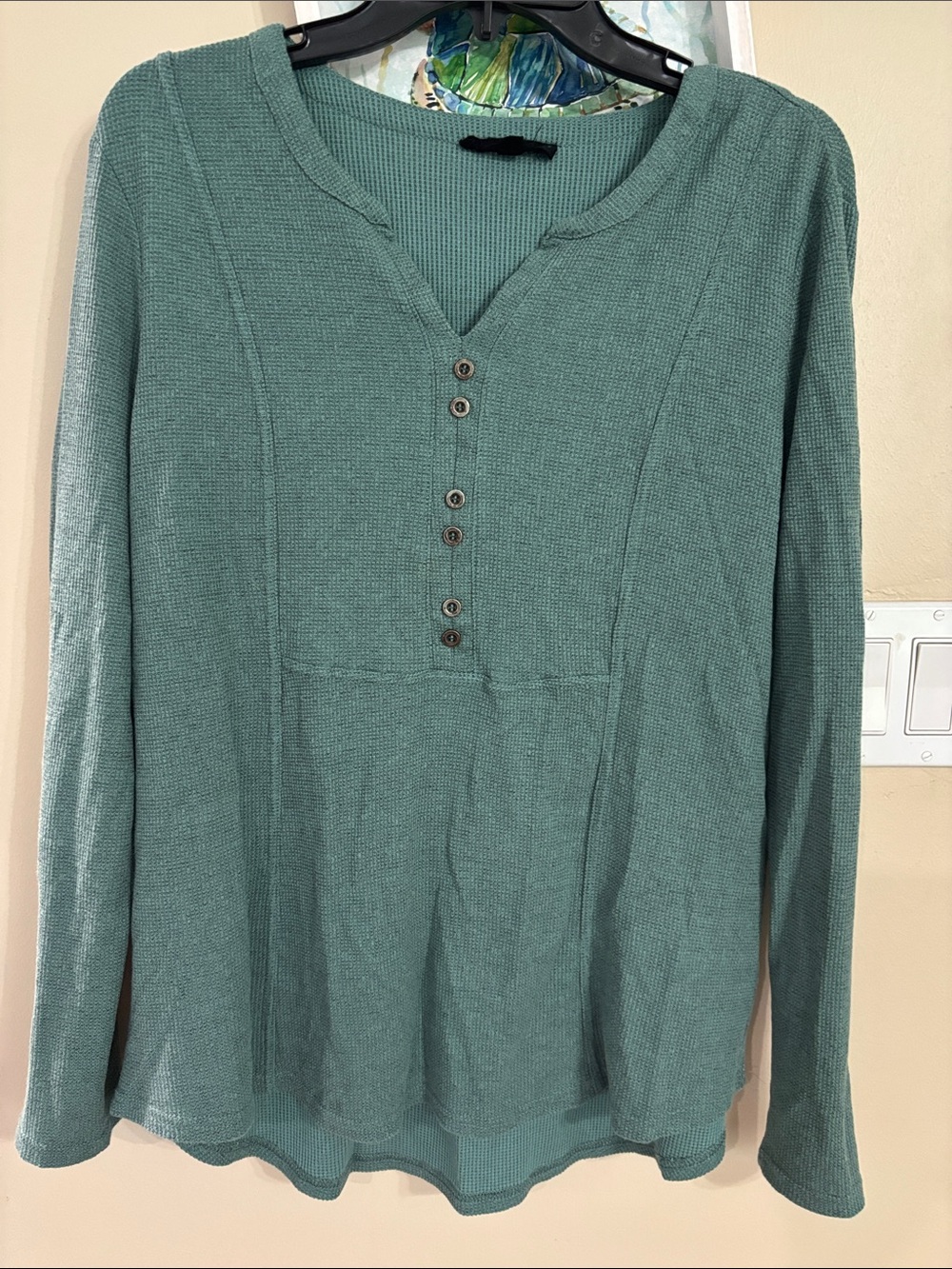 Jane & Delancy Women’s Long-Sleeve Sage Green Thermal Henley Top
